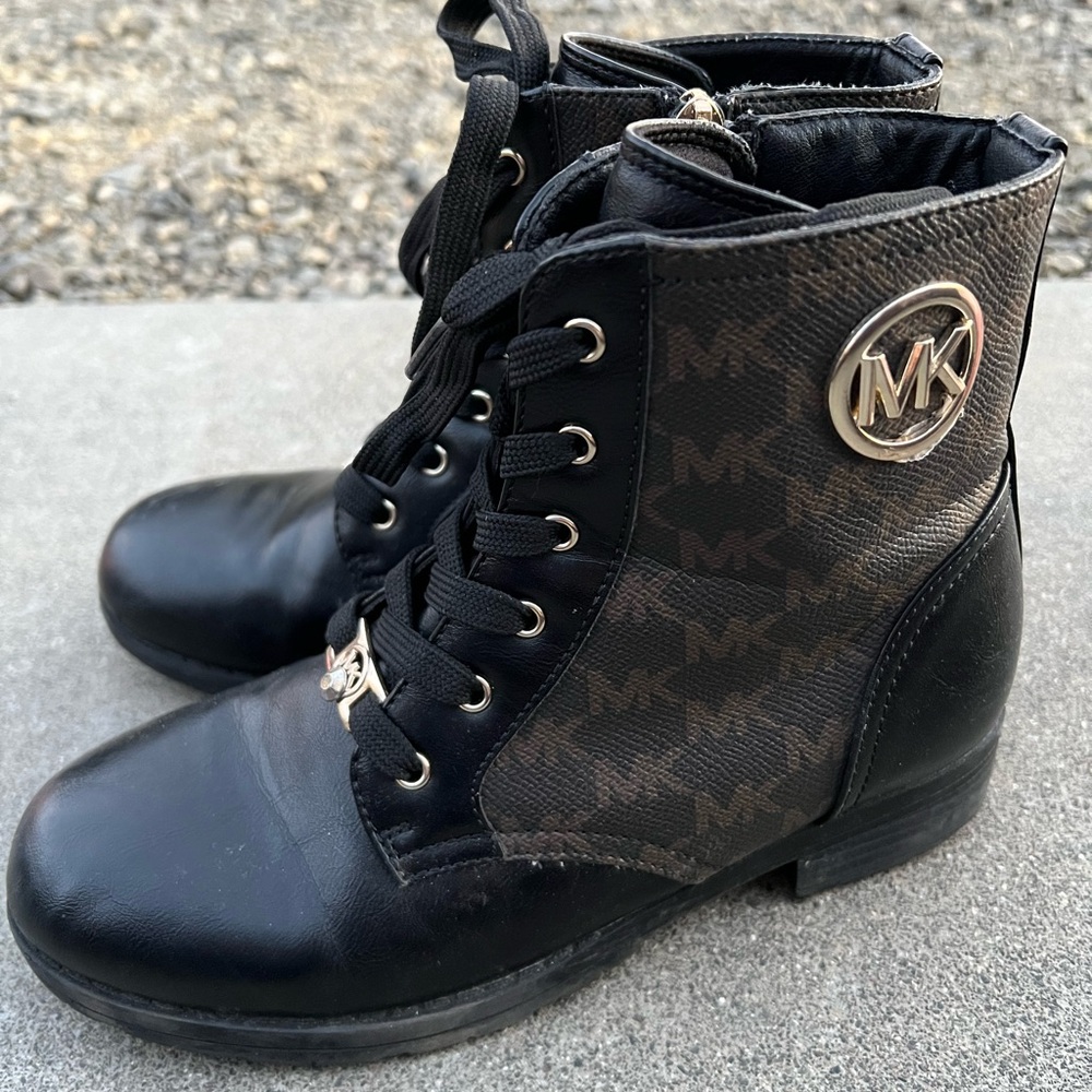 Michael Kors Black and Brown Lace-Up Boots - youth size 3